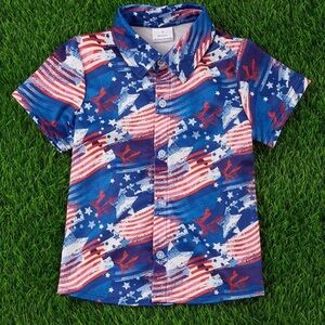 ☃️$5☃️ American Flag Button Down Collared Short Sleeve Shirt 12-18 month